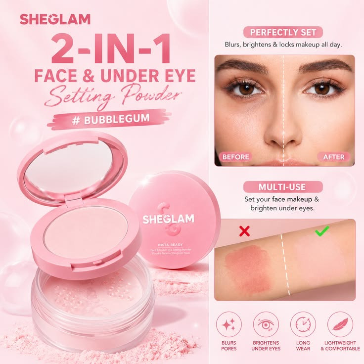 🎀پودرفیکس اورجینال دو طبقه شیگلم(Sheglam)مدل«Bubblegum»